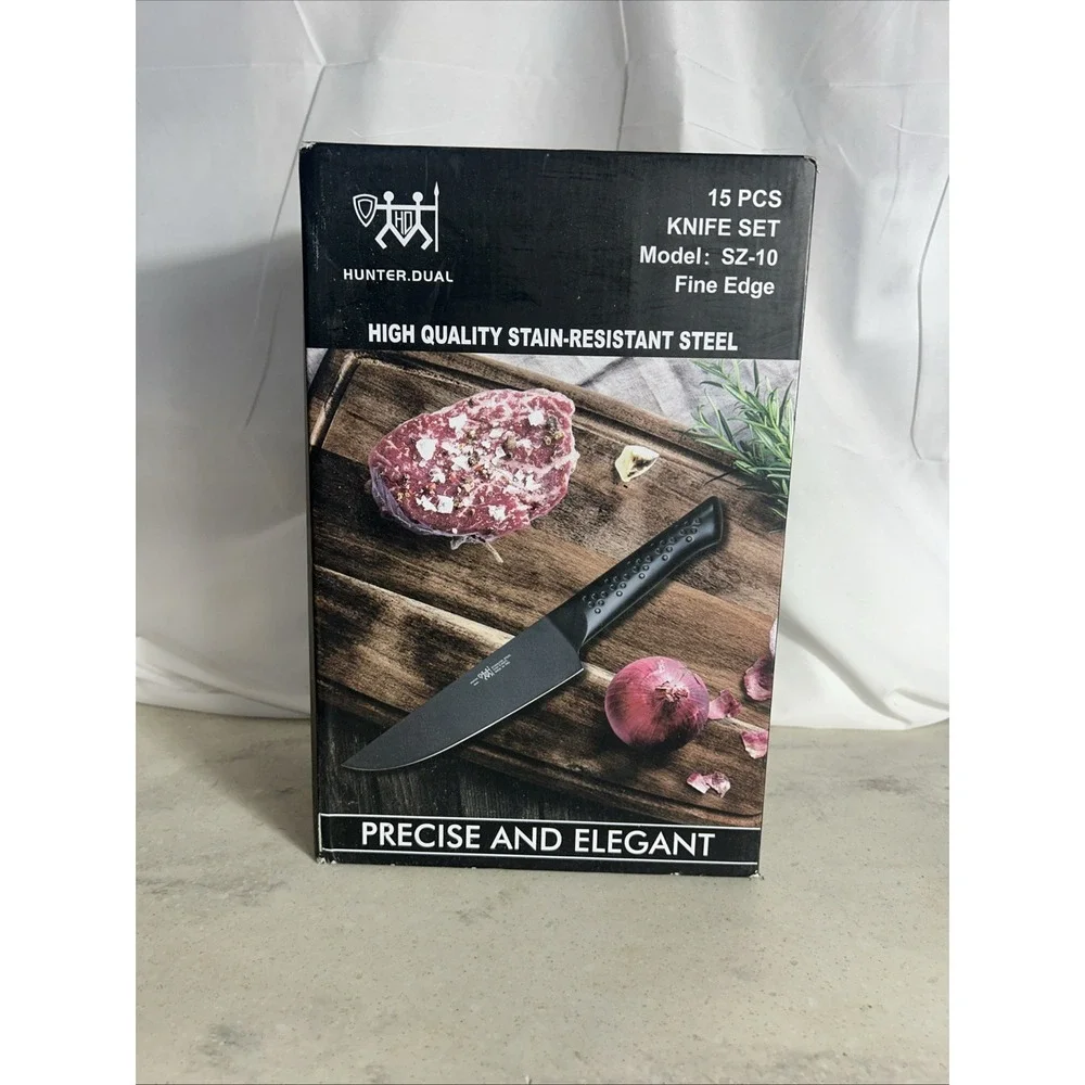 Hunter.Dual GX-15 15-Piece Knife Set w/ Wooden Block & Scissors New in Box